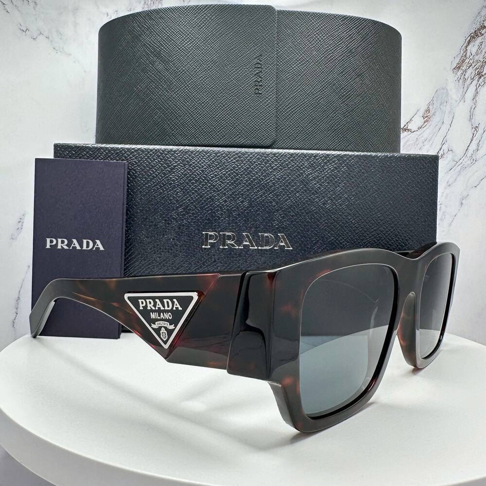 New PRADA Sunglasses Brown Root Tortoise Square Men's Plaque Logo